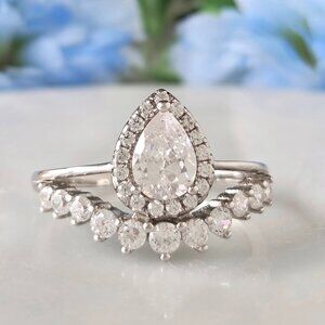 Bridal Ring with Halo Ring 925 Sterling Silver Charmed Aroma